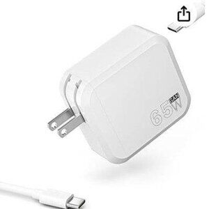 65 Watt USB-C Charger, Mini Foldable GaN Fast Charging Block for MacBook, iPad,